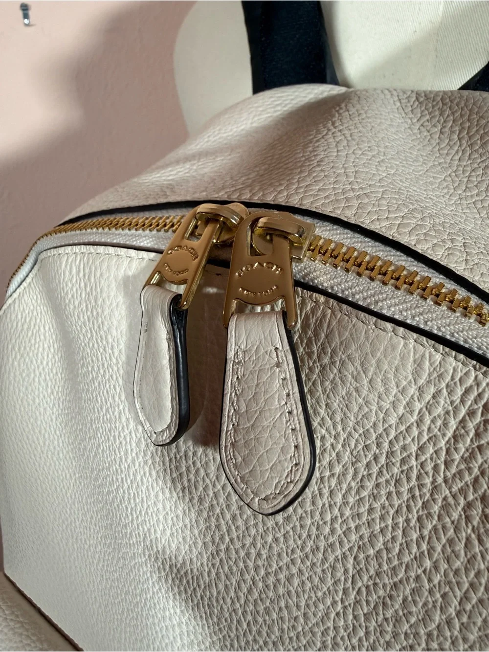 Coach White pebbled Leather Gold Hardware Full size Back Pack NWOT